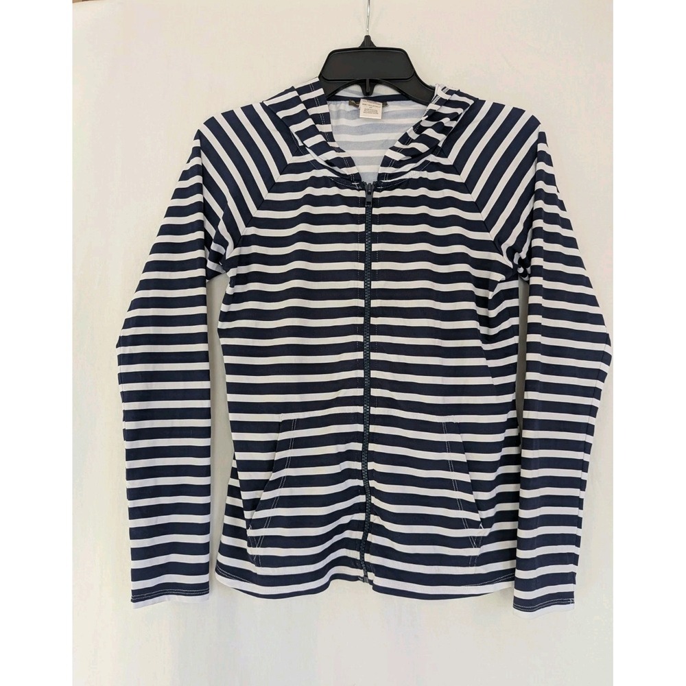 Tommy Bahama Sweater Jacket Women's SP Stripe Full-Zip Blue White Hooded
